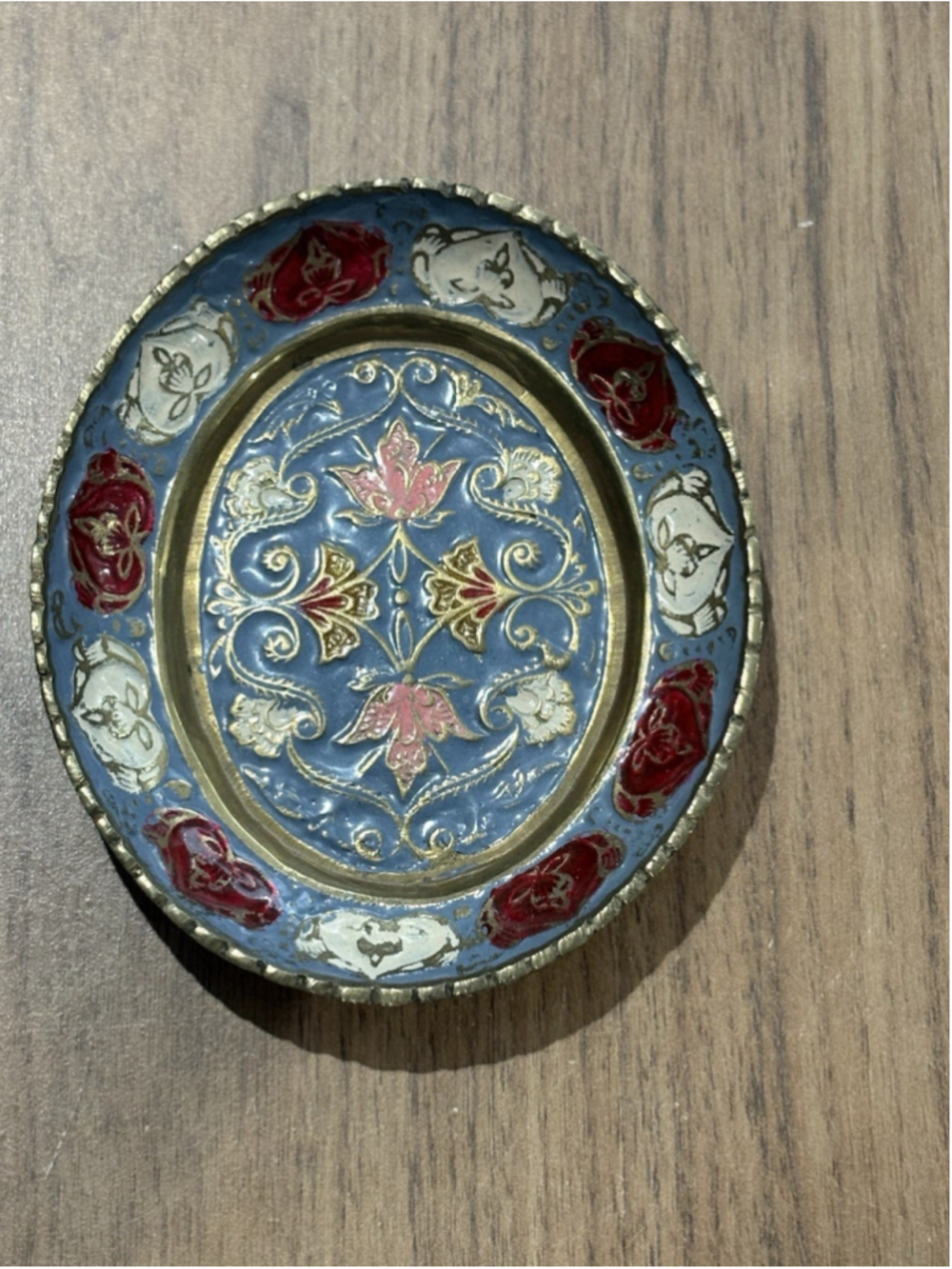 Vintage Indian Brass Enamel Trinket Dish Meenakari Floral Bowl 4.5"